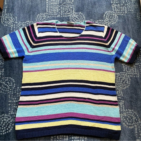 🌈 CANDA BLUE MULTI STRIPE KNIT SHORT SLEEVE SWEATER! - Picture 7 of 16